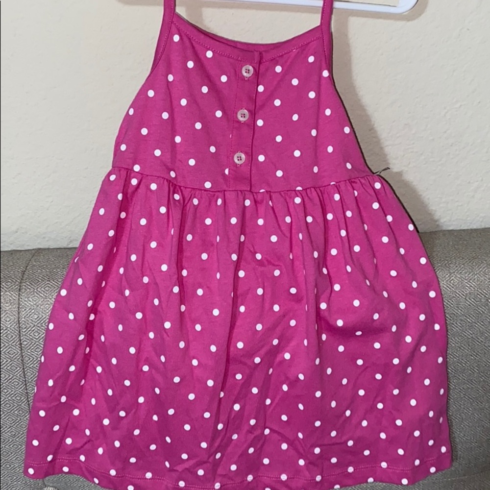 Pink strap white polka dotted dress